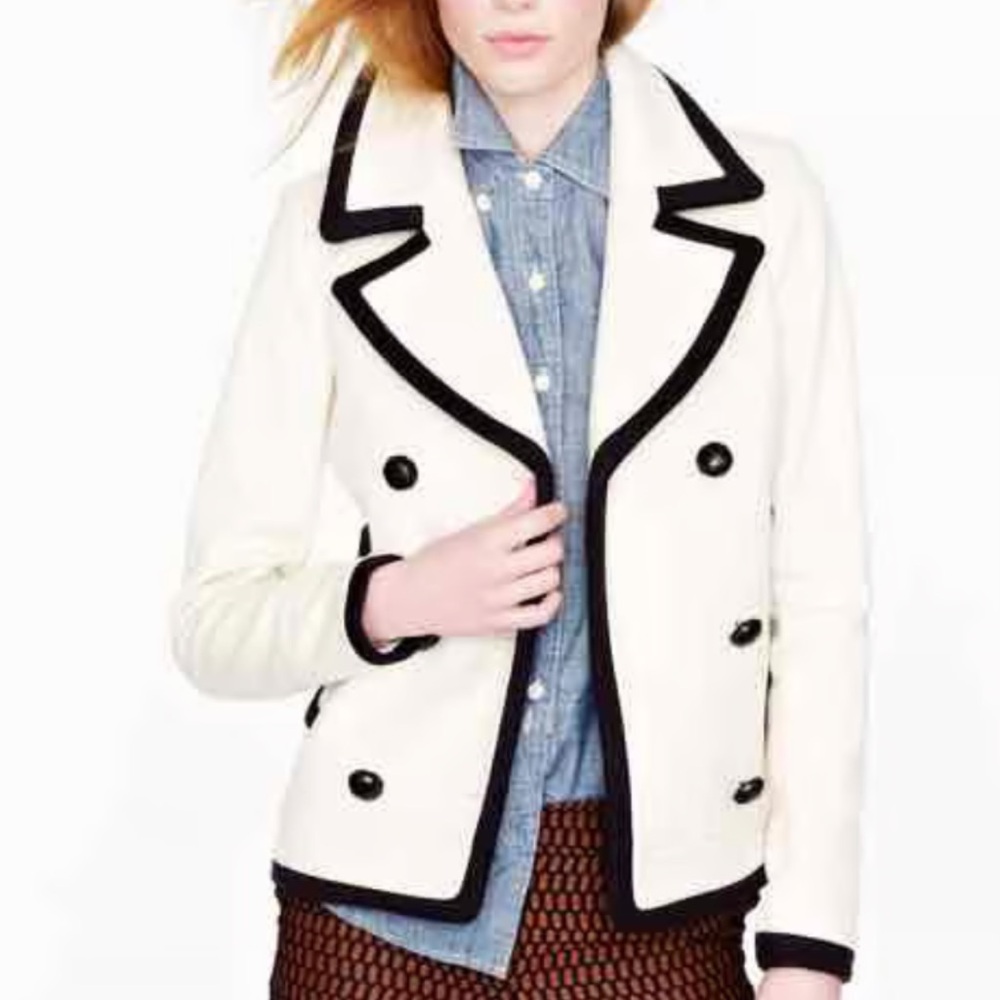 NWOT - Double Breasted Wool Coat - Ivory / Navy